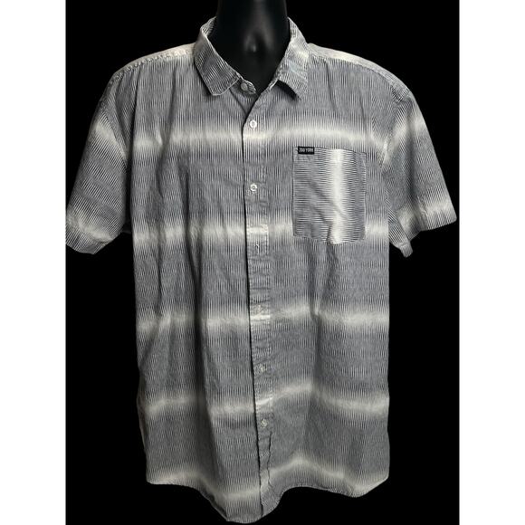 Zoo York Men’s XXL Short Sleeve Button-Up Shirt White Black Striped Casual Top - Picture 1 of 10